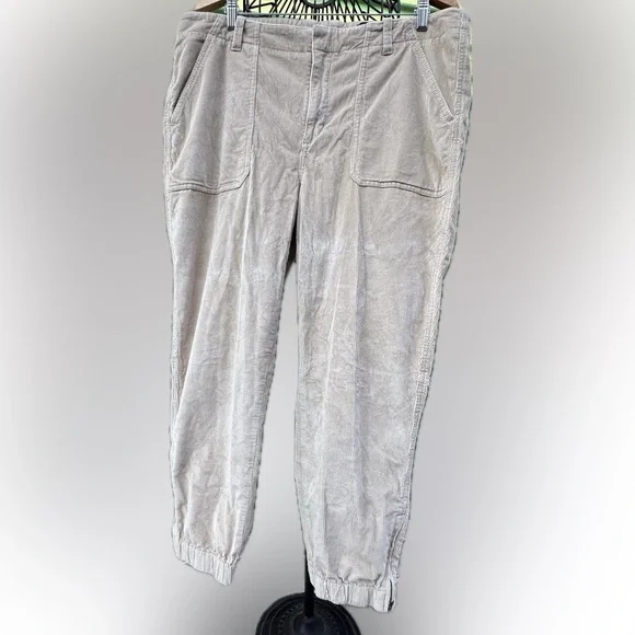 Banana Republic Khaki Corduroy Jogger Pants Preppy Zip Soft Luxe Comfort Sz 18 - Picture 3 of 10